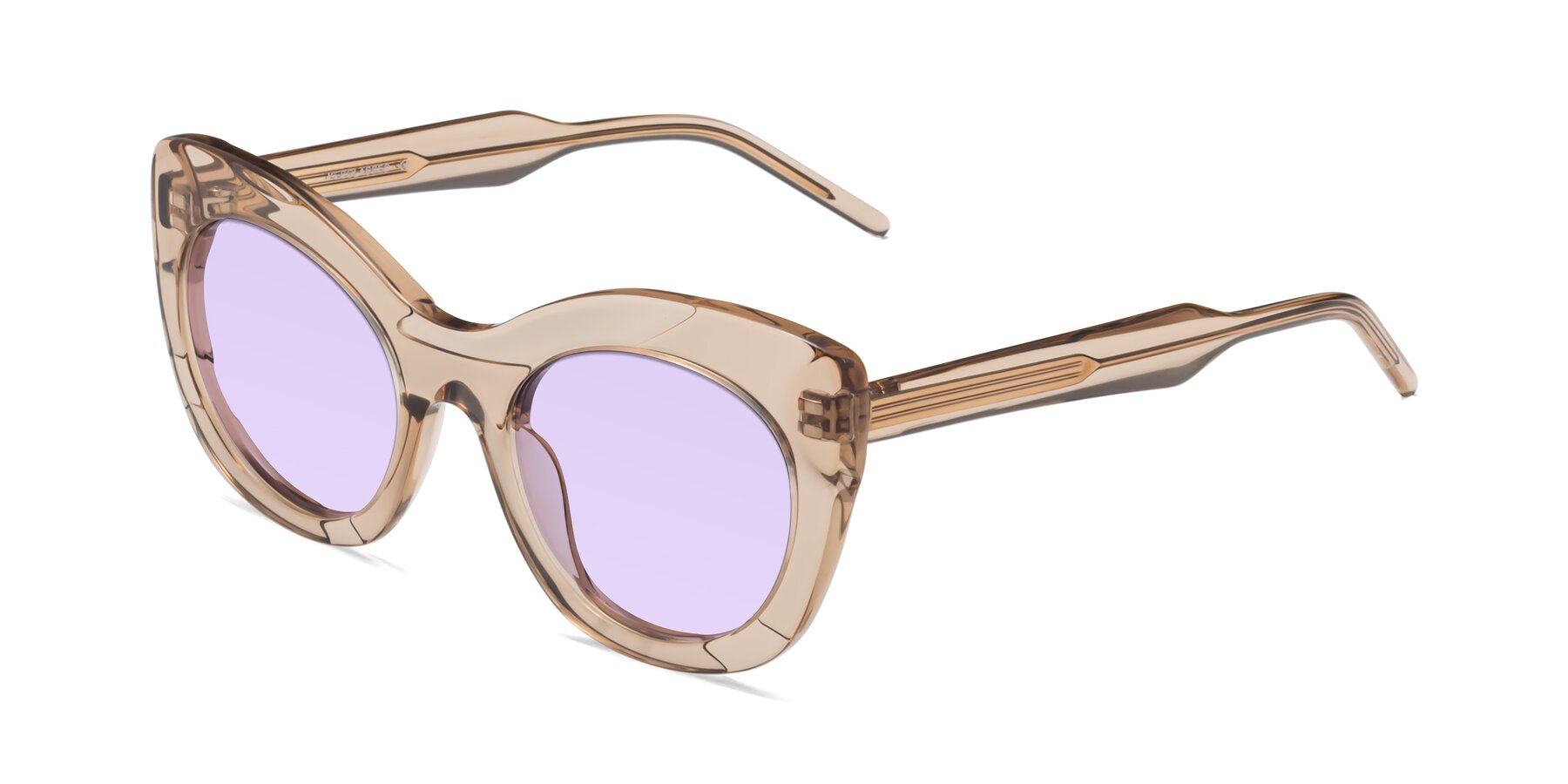 Angle of 1547 in Caramel with Light Purple Tinted Lenses