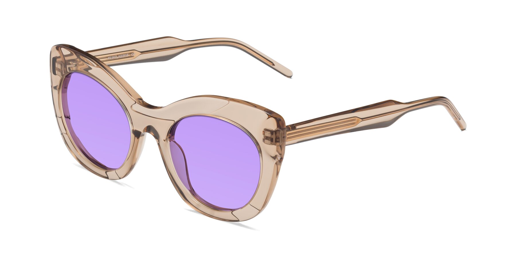 Angle of 1547 in Caramel with Medium Purple Tinted Lenses