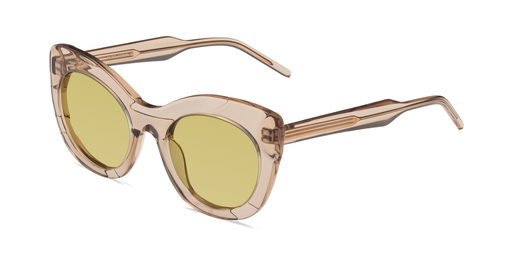 Angle of 1547 in Caramel with Medium Champagne Tinted Lenses
