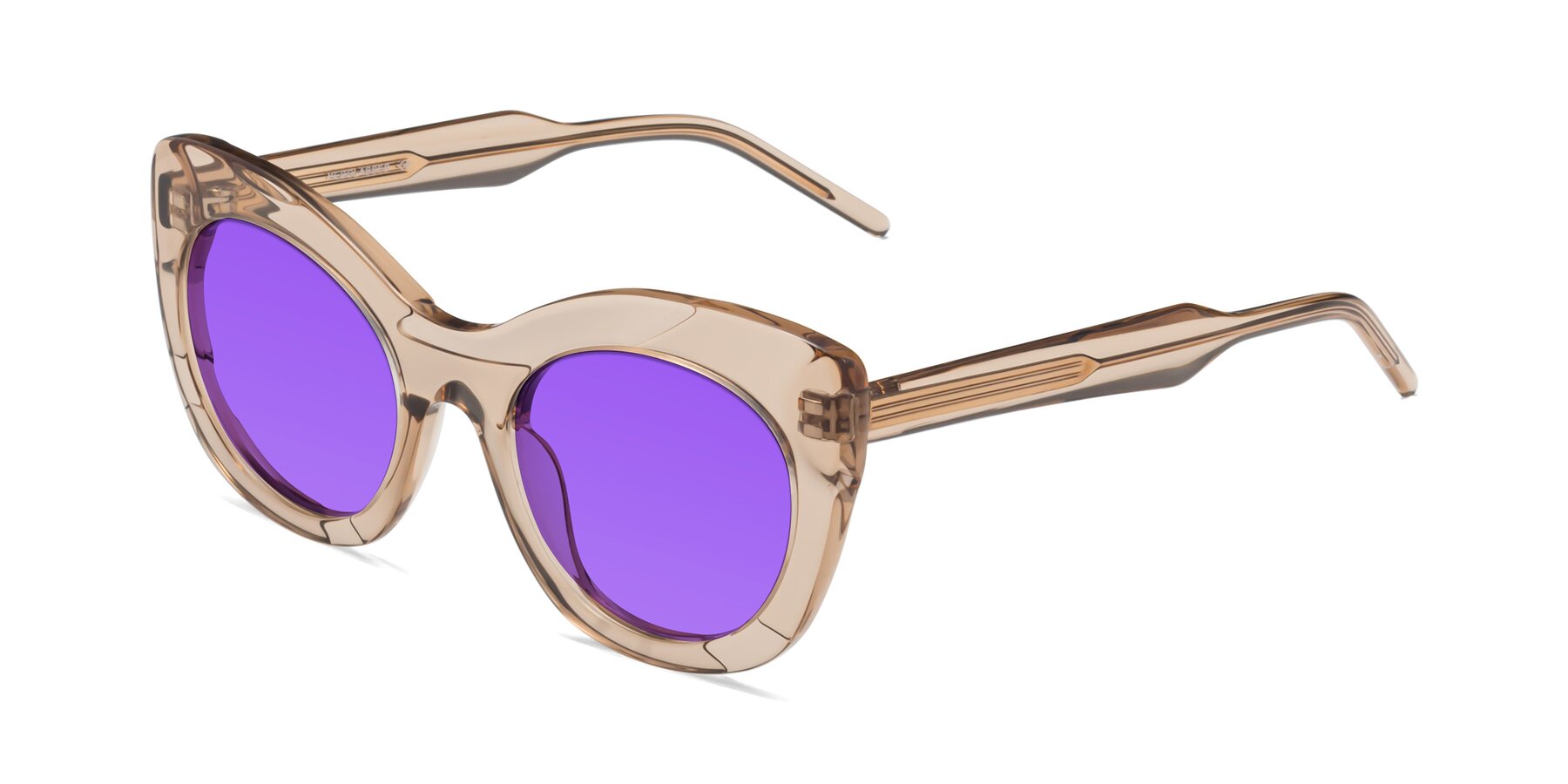 Angle of 1547 in Caramel with Purple Tinted Lenses
