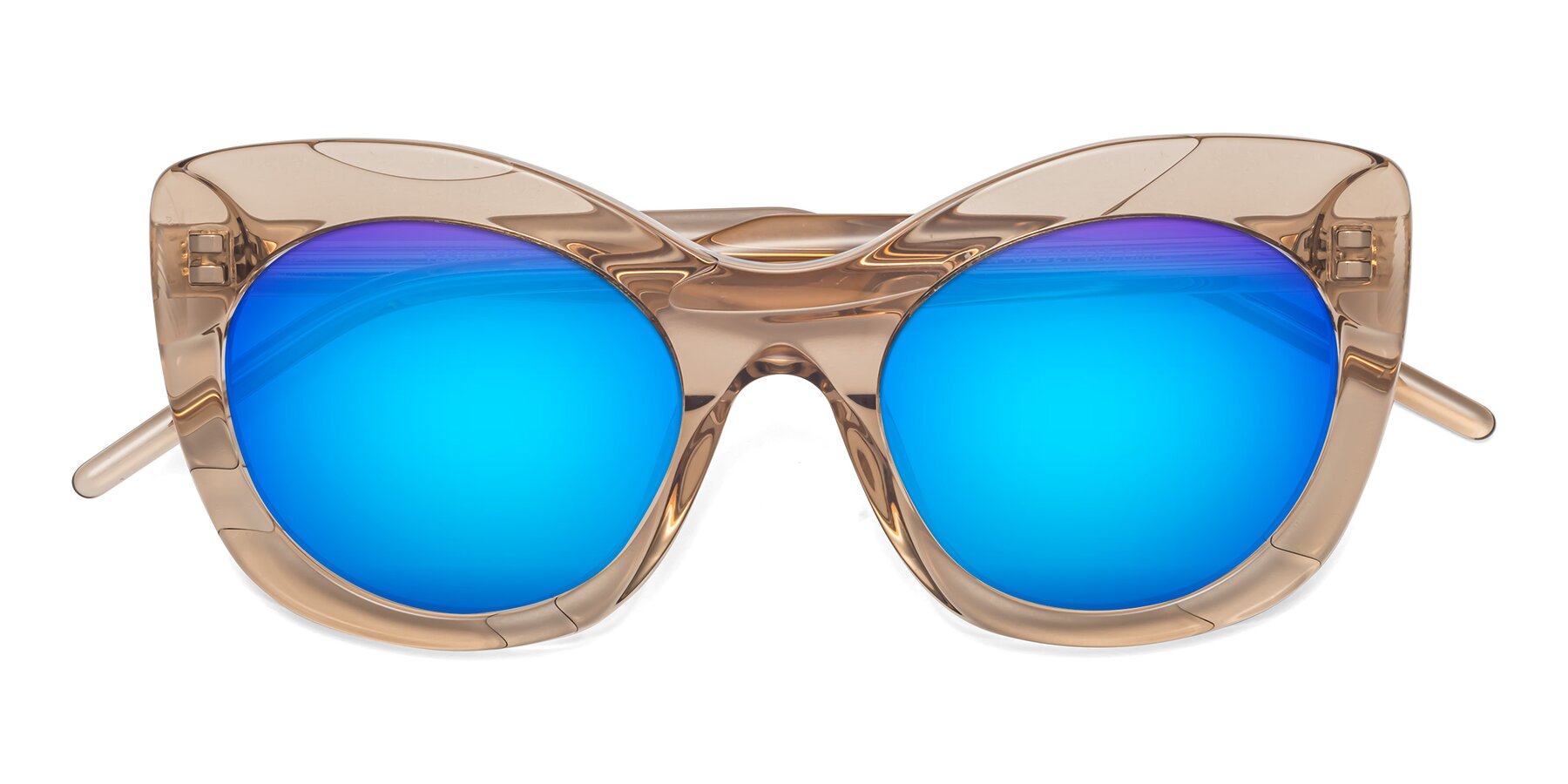 Folded Front of 1547 in Caramel with Blue Mirrored Lenses