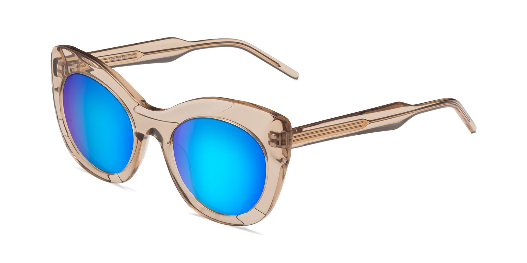 Angle of 1547 in Caramel with Blue Mirrored Lenses