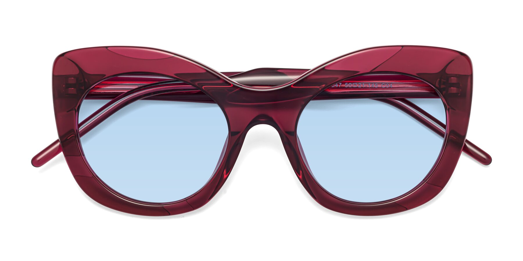 Folded Front of 1547 in Wine with Light Blue Tinted Lenses