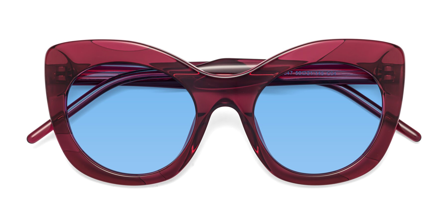 Folded Front of 1547 in Wine with Medium Blue Tinted Lenses
