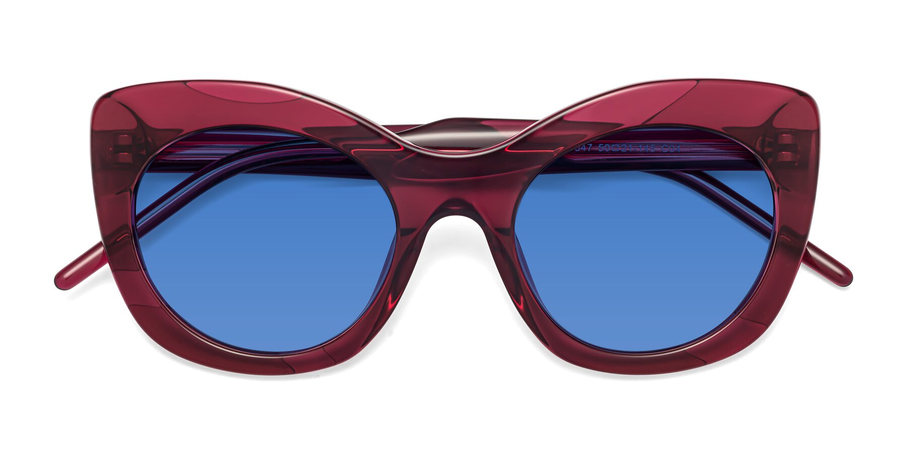 Folded Front of 1547 in Wine with Blue Tinted Lenses