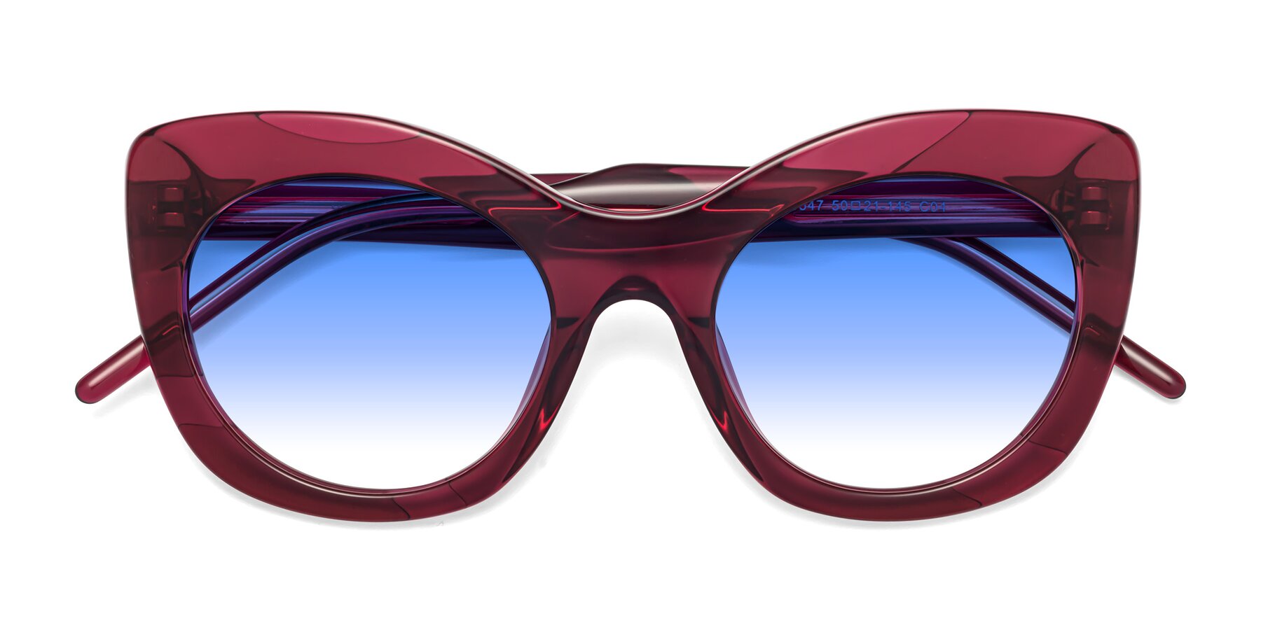 Folded Front of 1547 in Wine with Blue Gradient Lenses