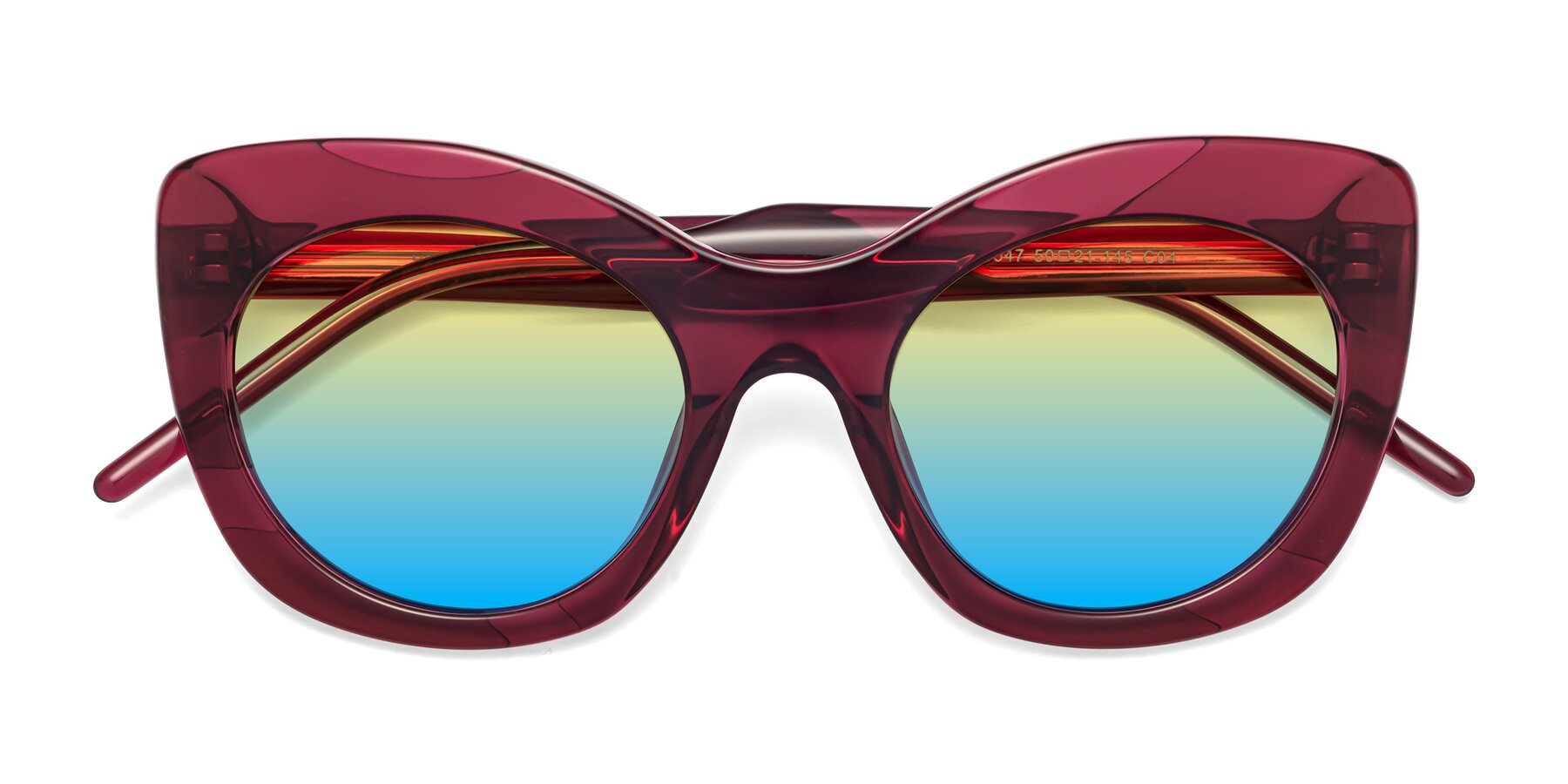 Folded Front of 1547 in Wine with Yellow / Blue Gradient Lenses