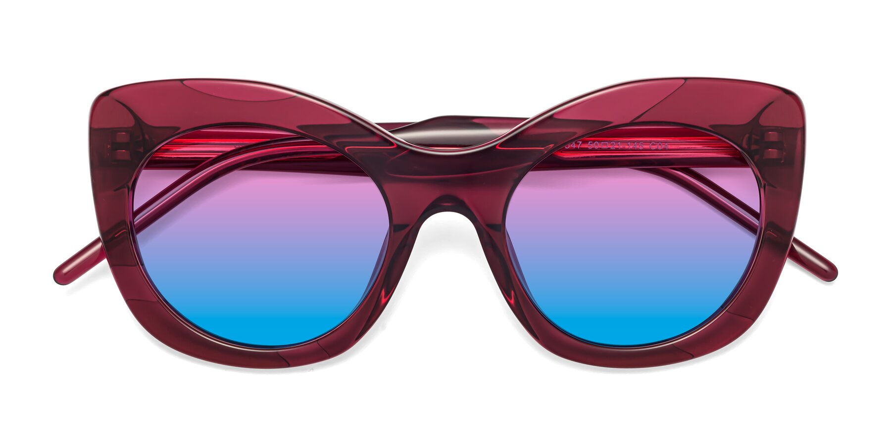 Folded Front of 1547 in Wine with Pink / Blue Gradient Lenses
