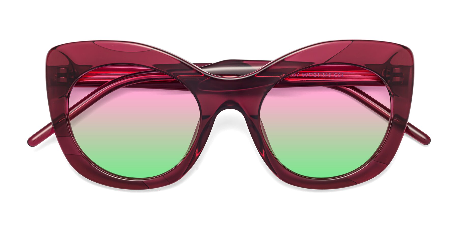Folded Front of 1547 in Wine with Pink / Green Gradient Lenses