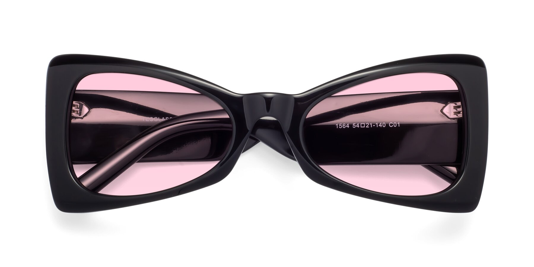 Folded Front of 1564 in Black with Light Pink Tinted Lenses