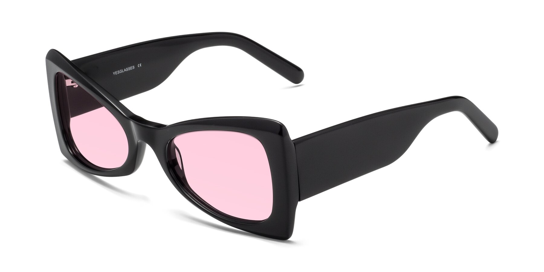 Angle of 1564 in Black with Light Pink Tinted Lenses