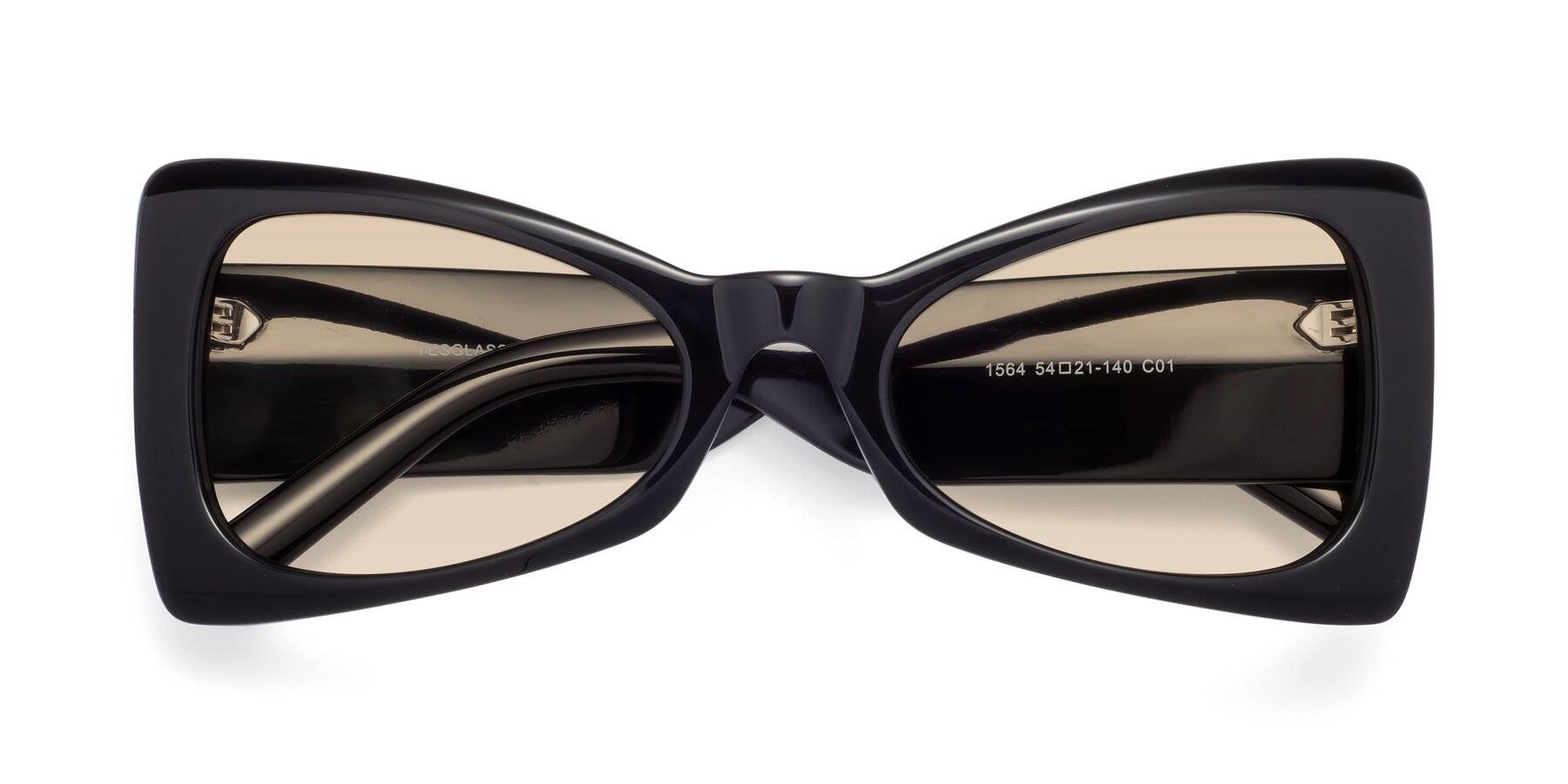 Folded Front of 1564 in Black with Light Brown Tinted Lenses