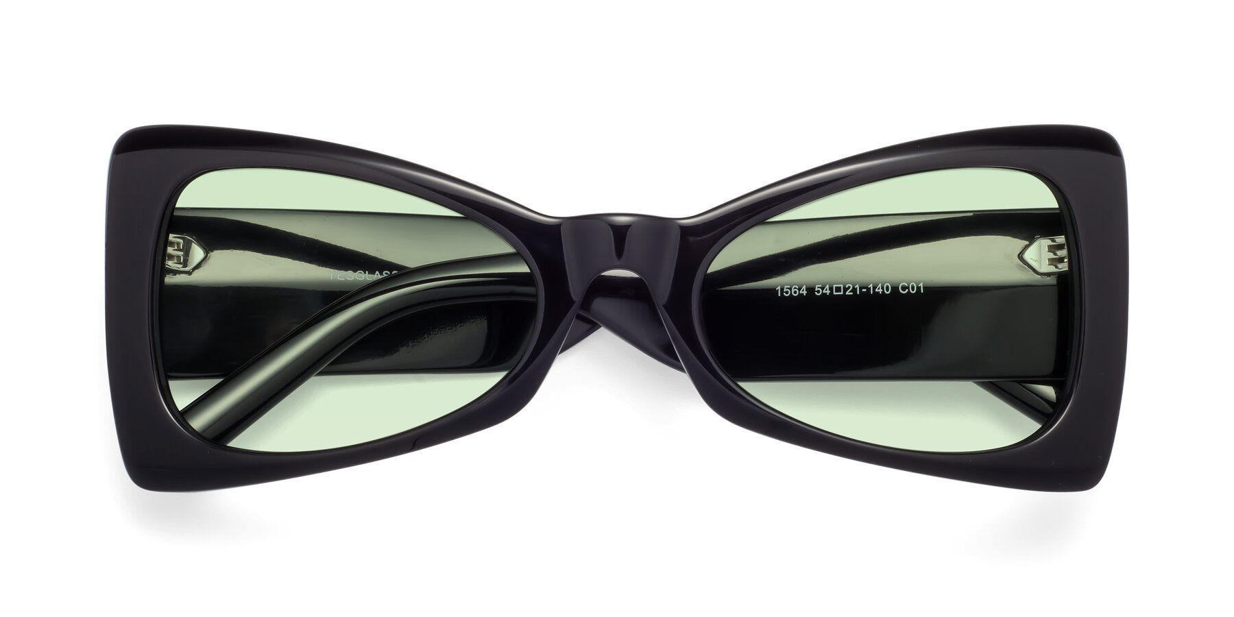 Folded Front of 1564 in Black with Light Green Tinted Lenses