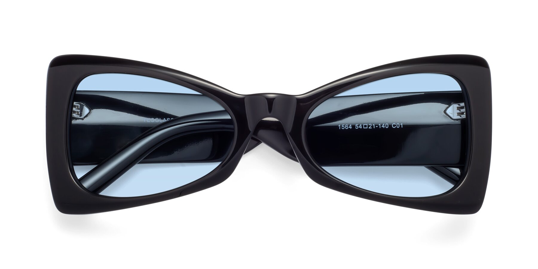 Folded Front of 1564 in Black with Light Blue Tinted Lenses
