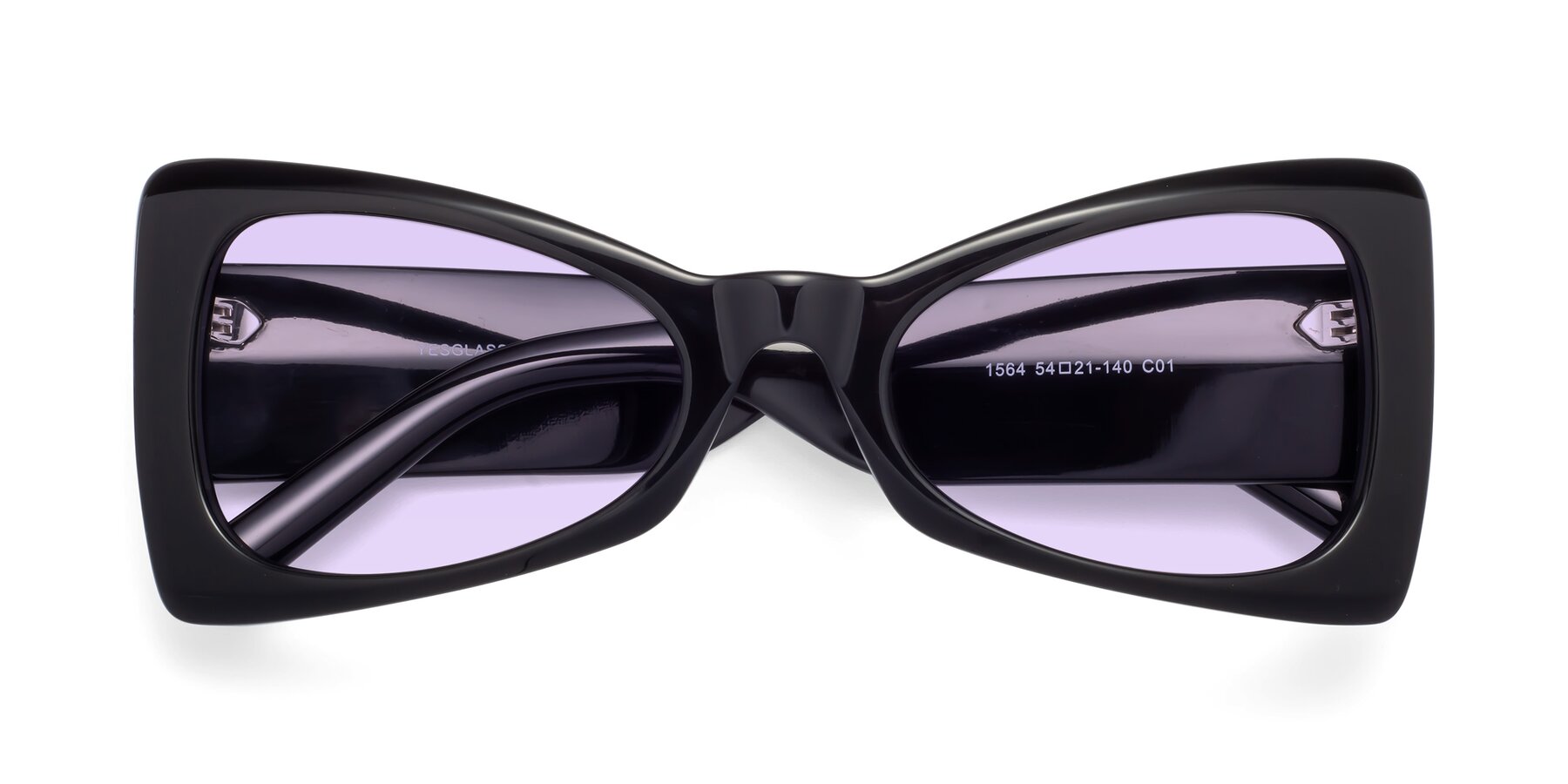 Folded Front of 1564 in Black with Light Purple Tinted Lenses