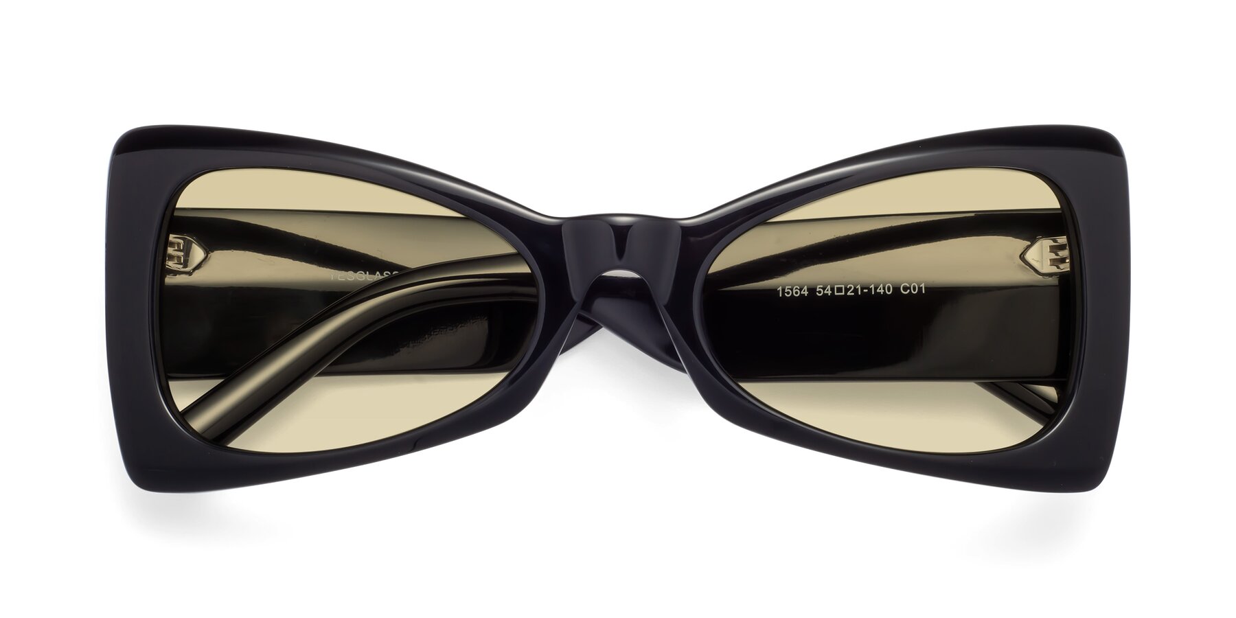 Folded Front of 1564 in Black with Light Champagne Tinted Lenses