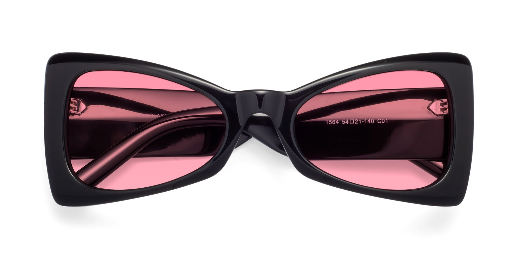Folded Front of 1564 in Black with Pink Tinted Lenses