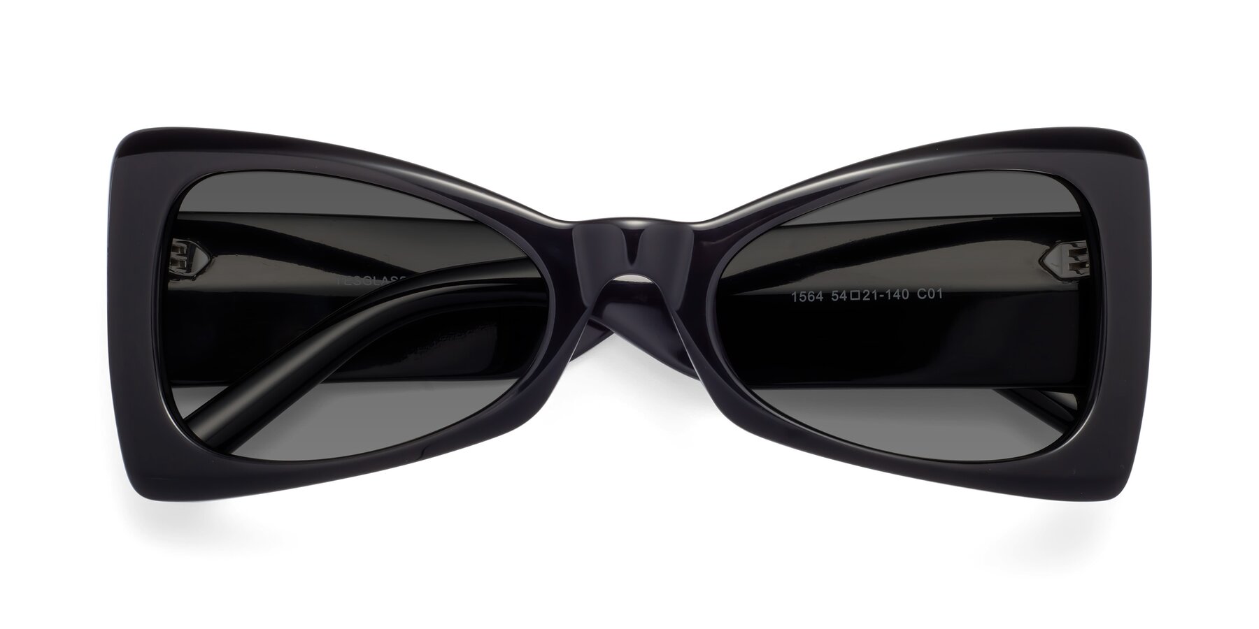 Folded Front of 1564 in Black with Medium Gray Tinted Lenses