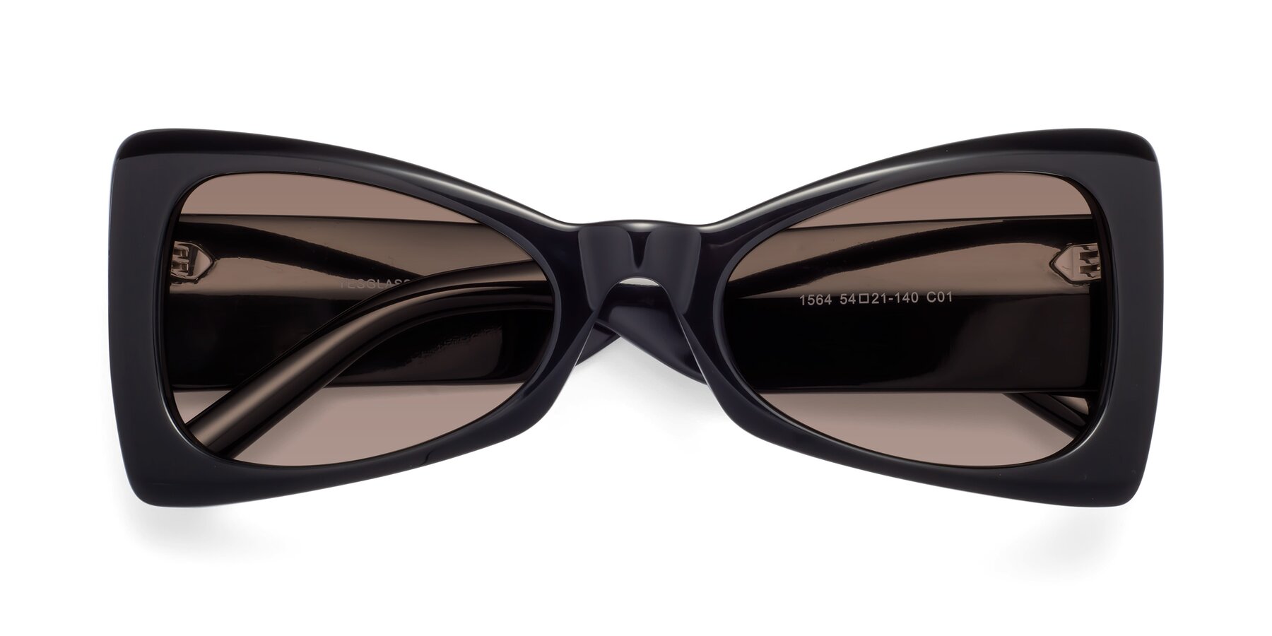 Folded Front of 1564 in Black with Medium Brown Tinted Lenses