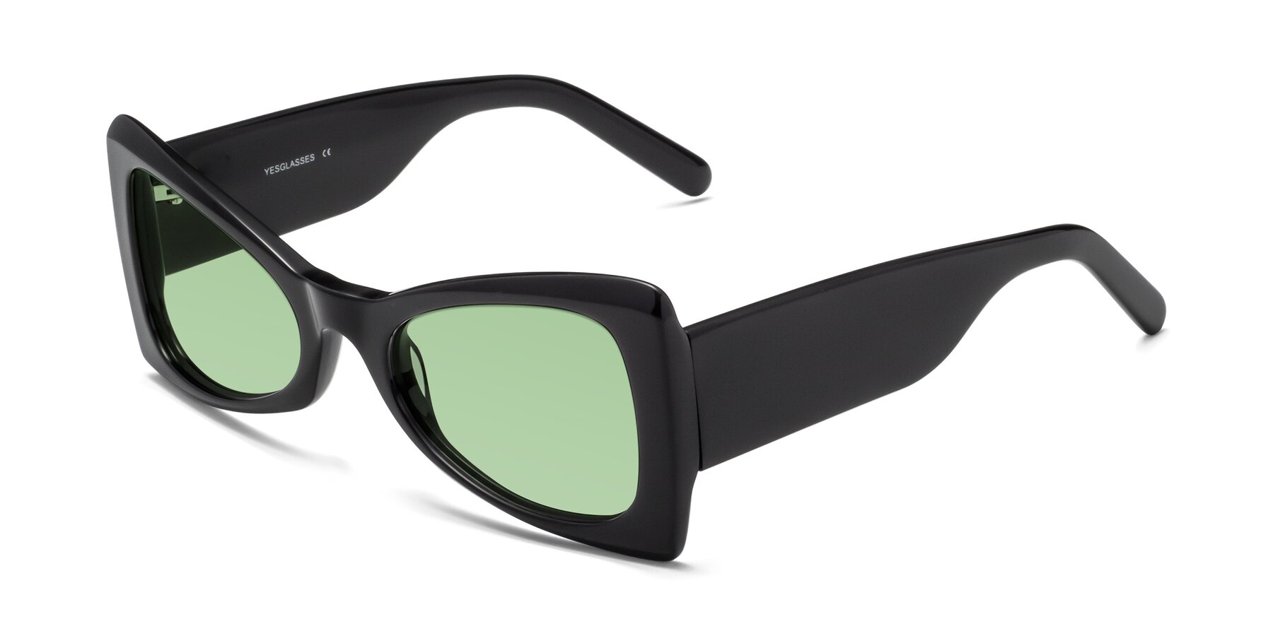 Angle of 1564 in Black with Medium Green Tinted Lenses