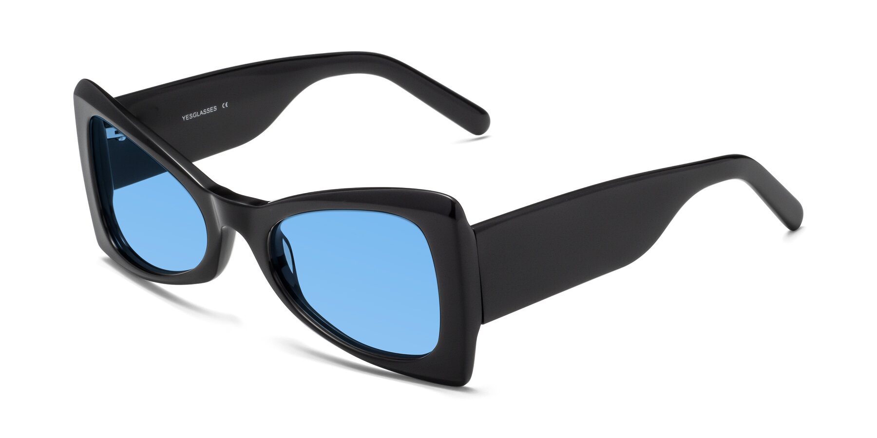 Angle of 1564 in Black with Medium Blue Tinted Lenses