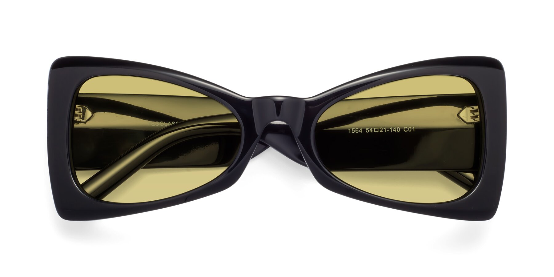 Folded Front of 1564 in Black with Medium Champagne Tinted Lenses