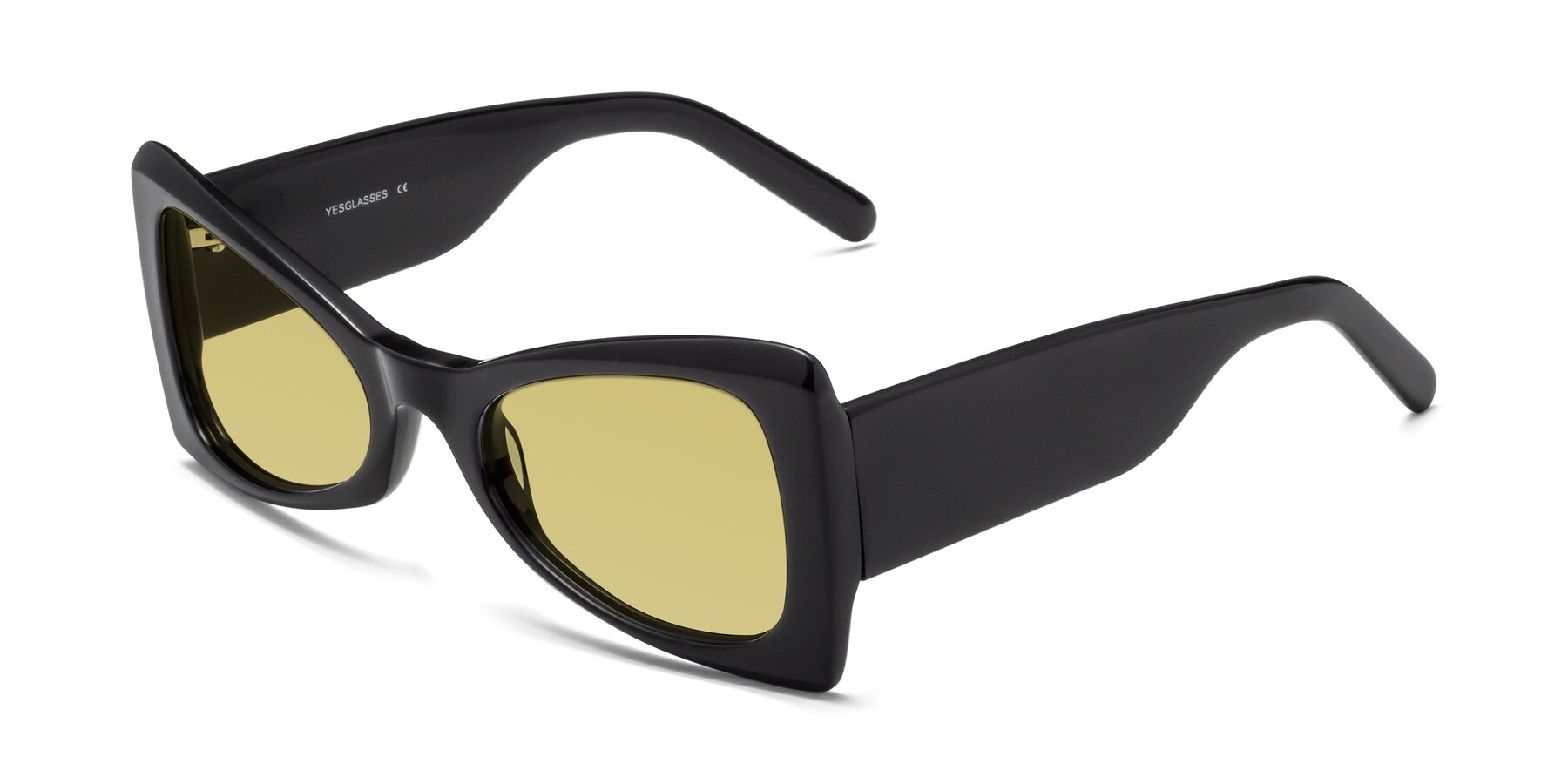 Angle of 1564 in Black with Medium Champagne Tinted Lenses
