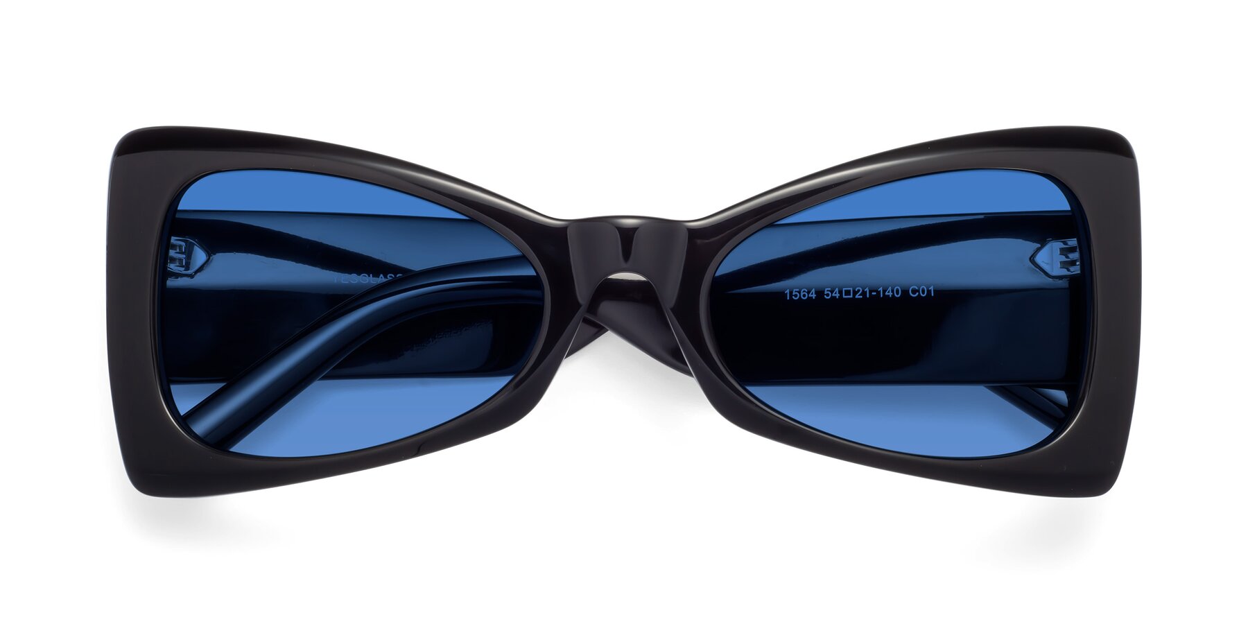 Folded Front of 1564 in Black with Blue Tinted Lenses
