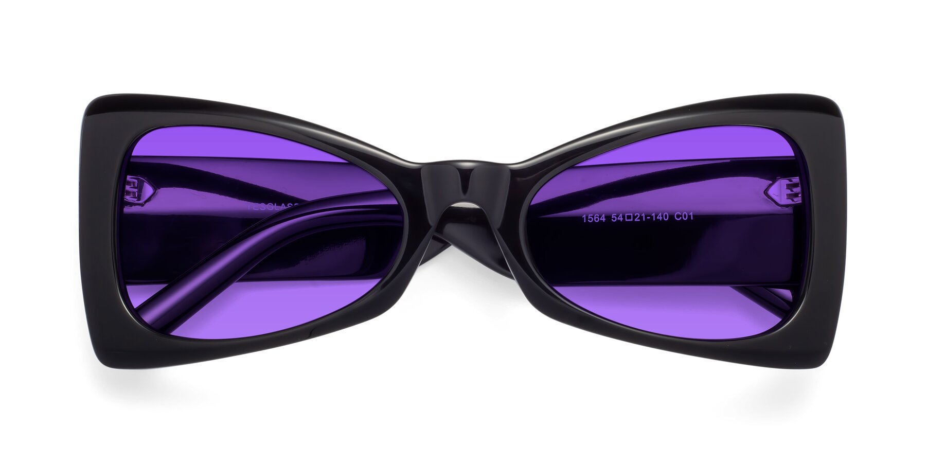 Folded Front of 1564 in Black with Purple Tinted Lenses