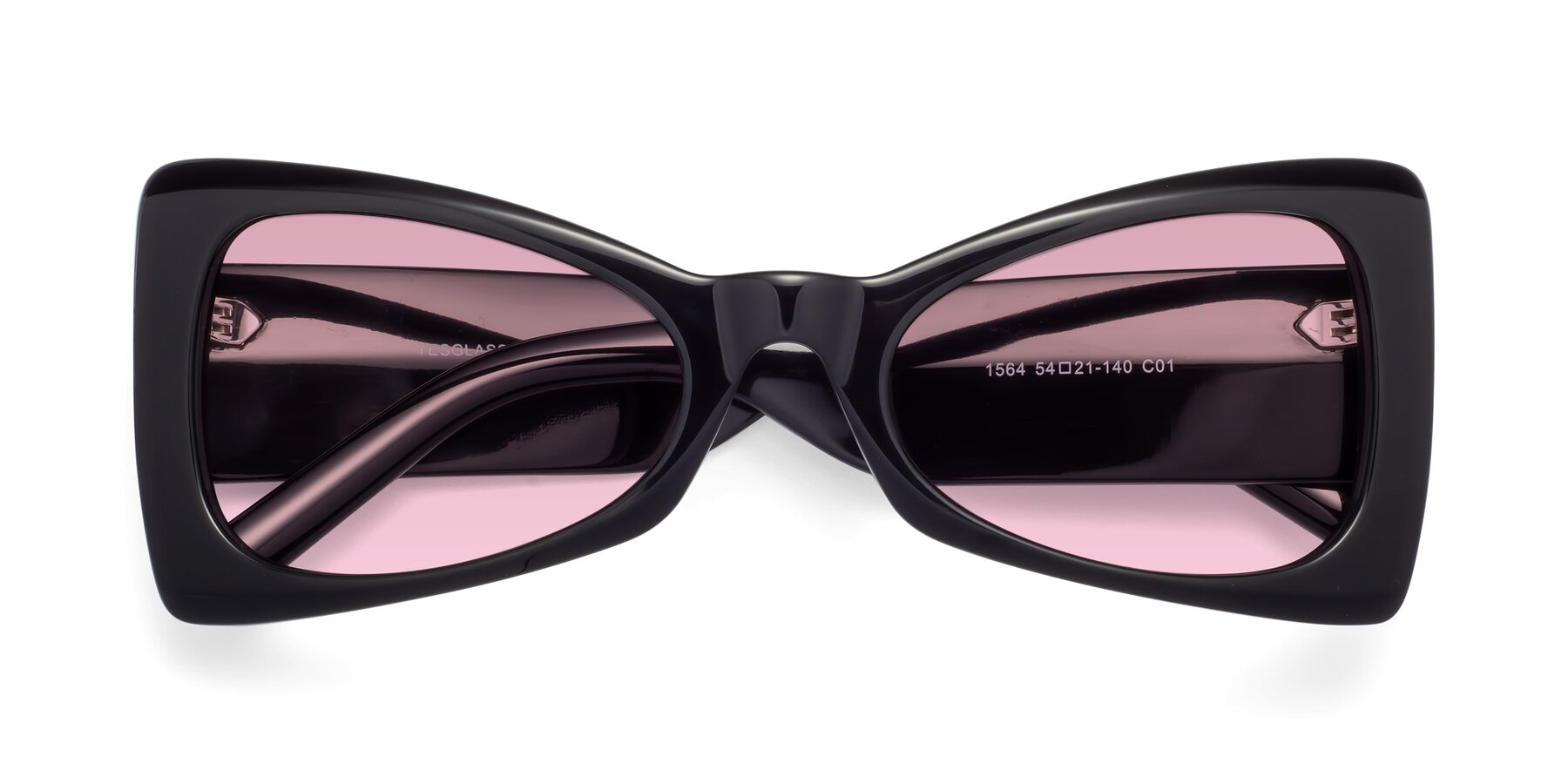 Folded Front of 1564 in Black with Light Wine Tinted Lenses