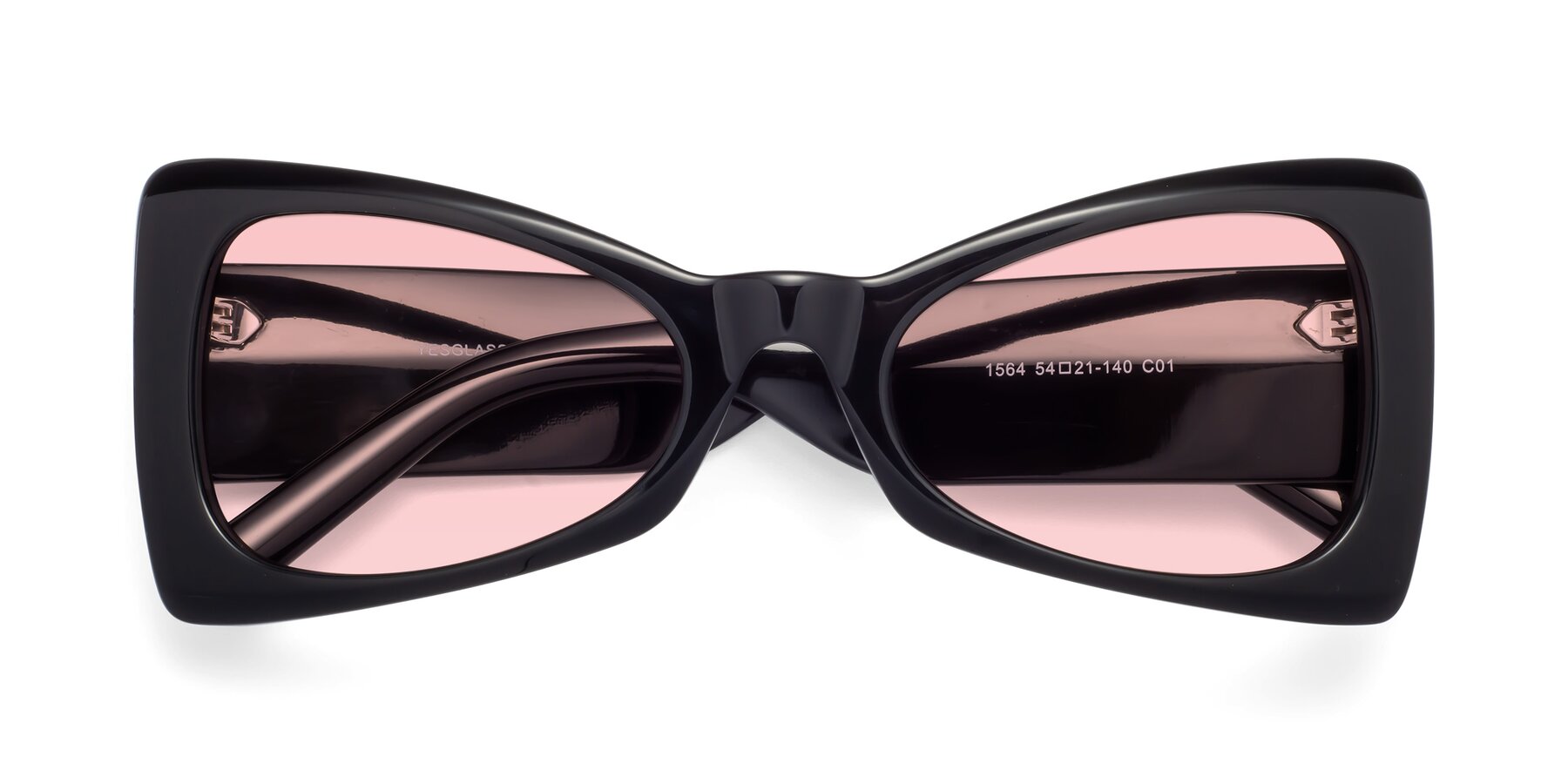 Folded Front of 1564 in Black with Light Garnet Tinted Lenses