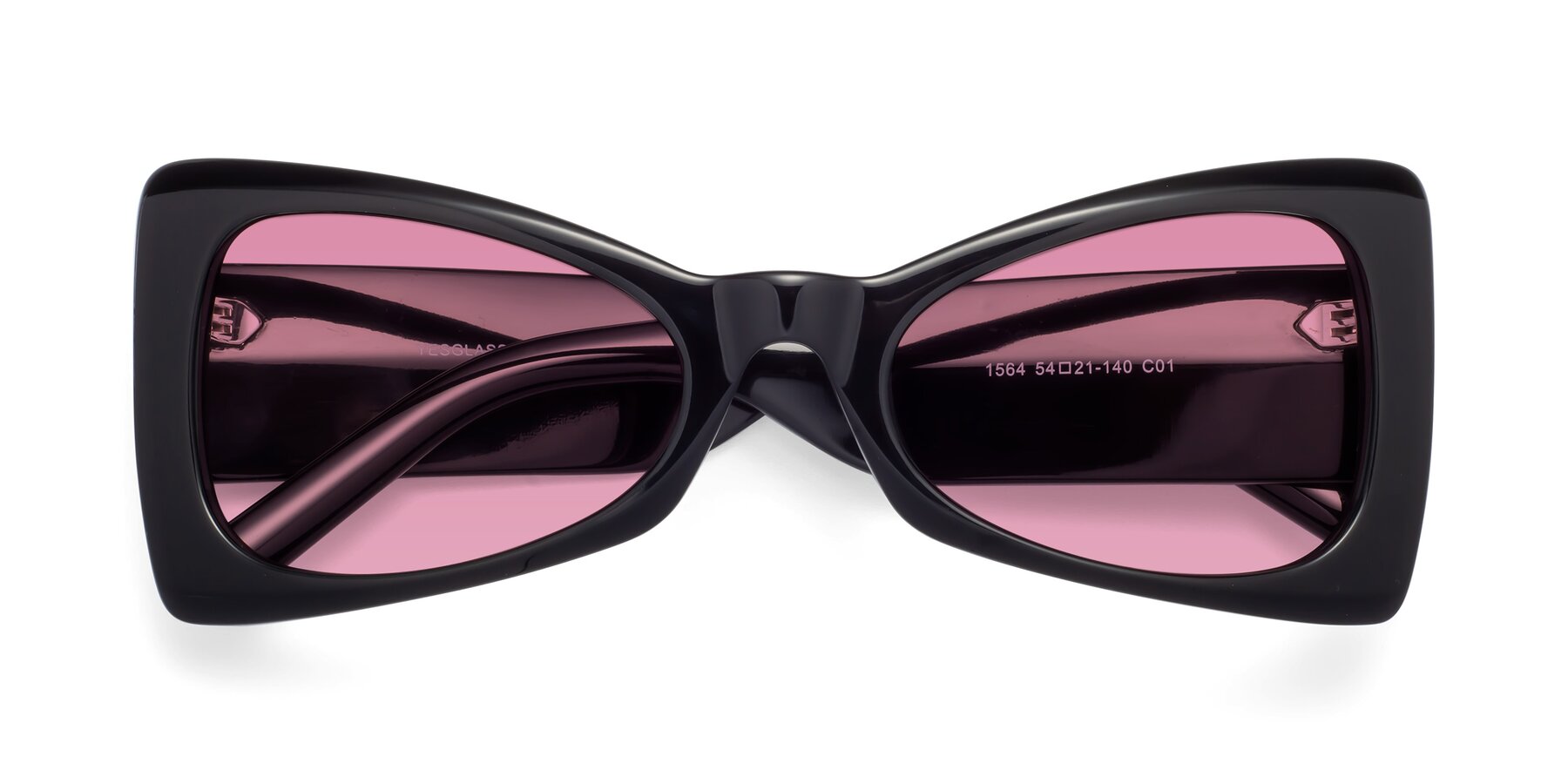 Folded Front of 1564 in Black with Medium Wine Tinted Lenses