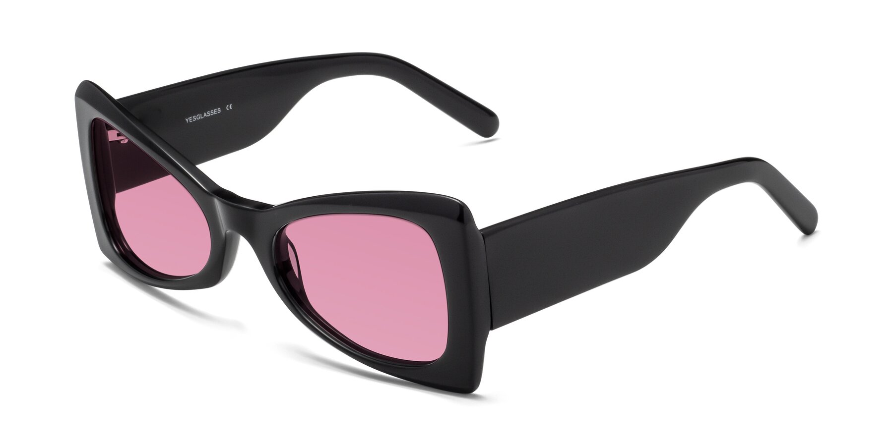 Angle of 1564 in Black with Medium Wine Tinted Lenses