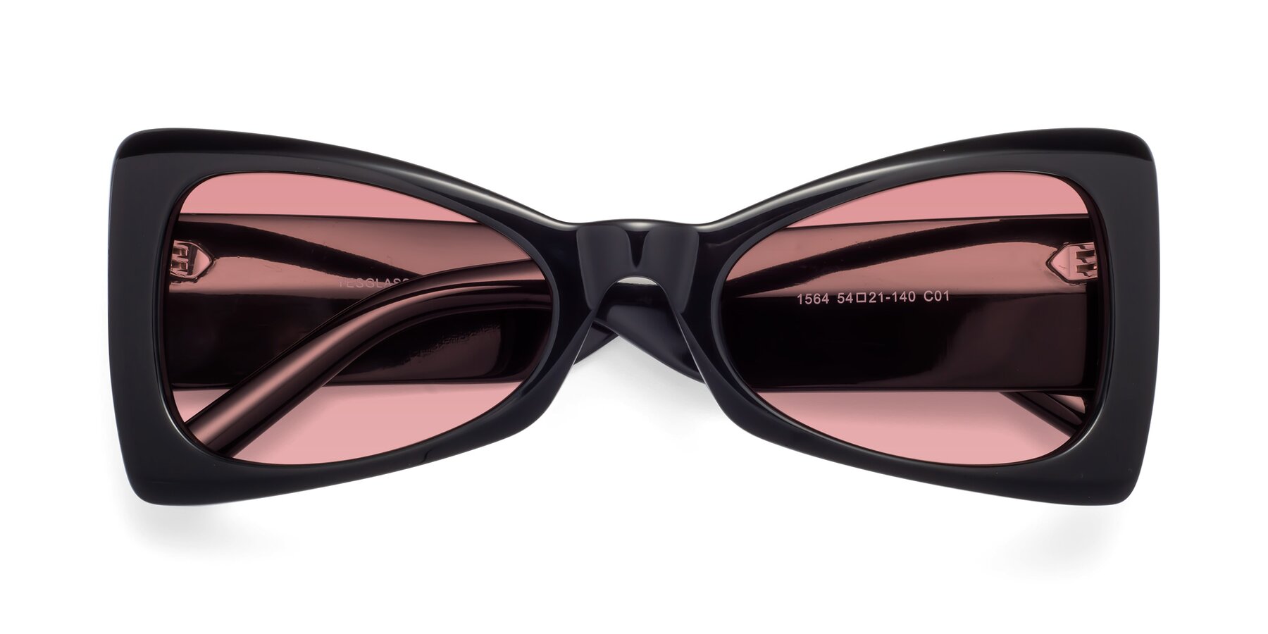 Folded Front of 1564 in Black with Medium Garnet Tinted Lenses