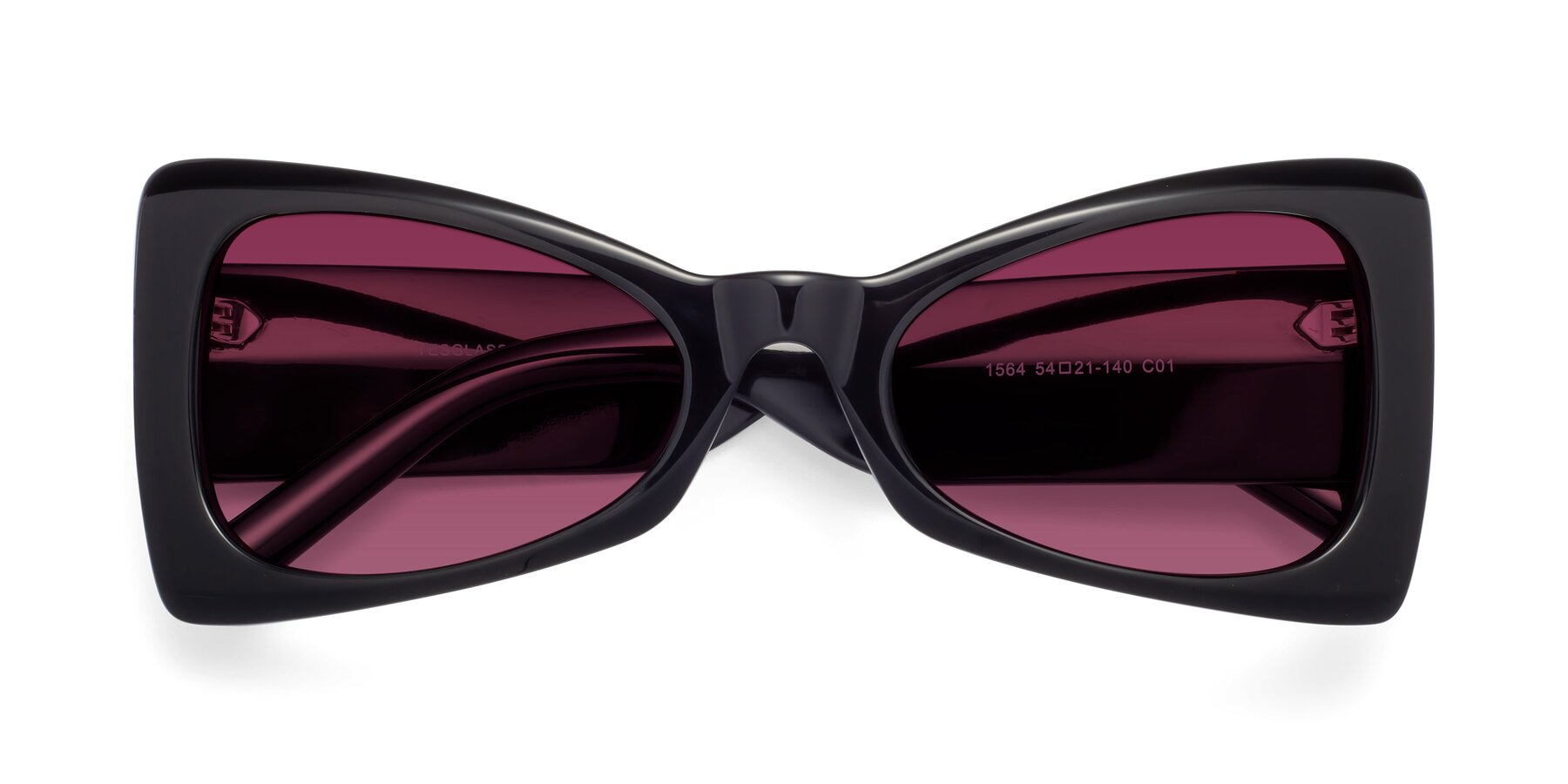 Folded Front of 1564 in Black with Wine Tinted Lenses