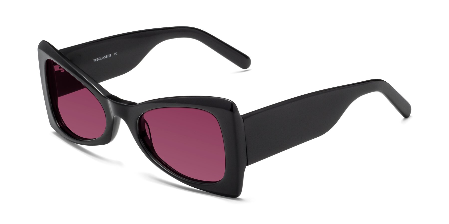 Angle of 1564 in Black with Wine Tinted Lenses