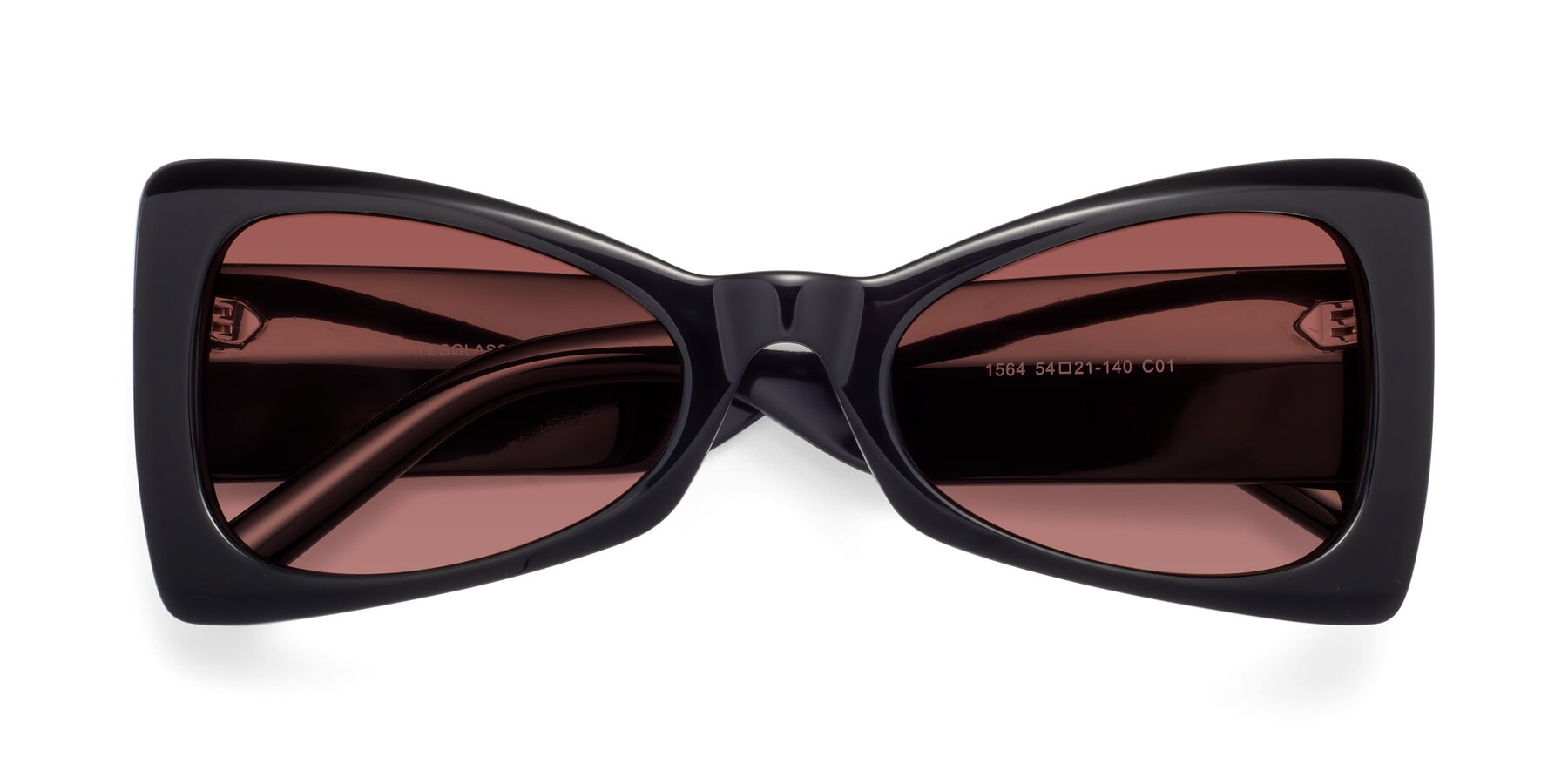 Folded Front of 1564 in Black with Garnet Tinted Lenses