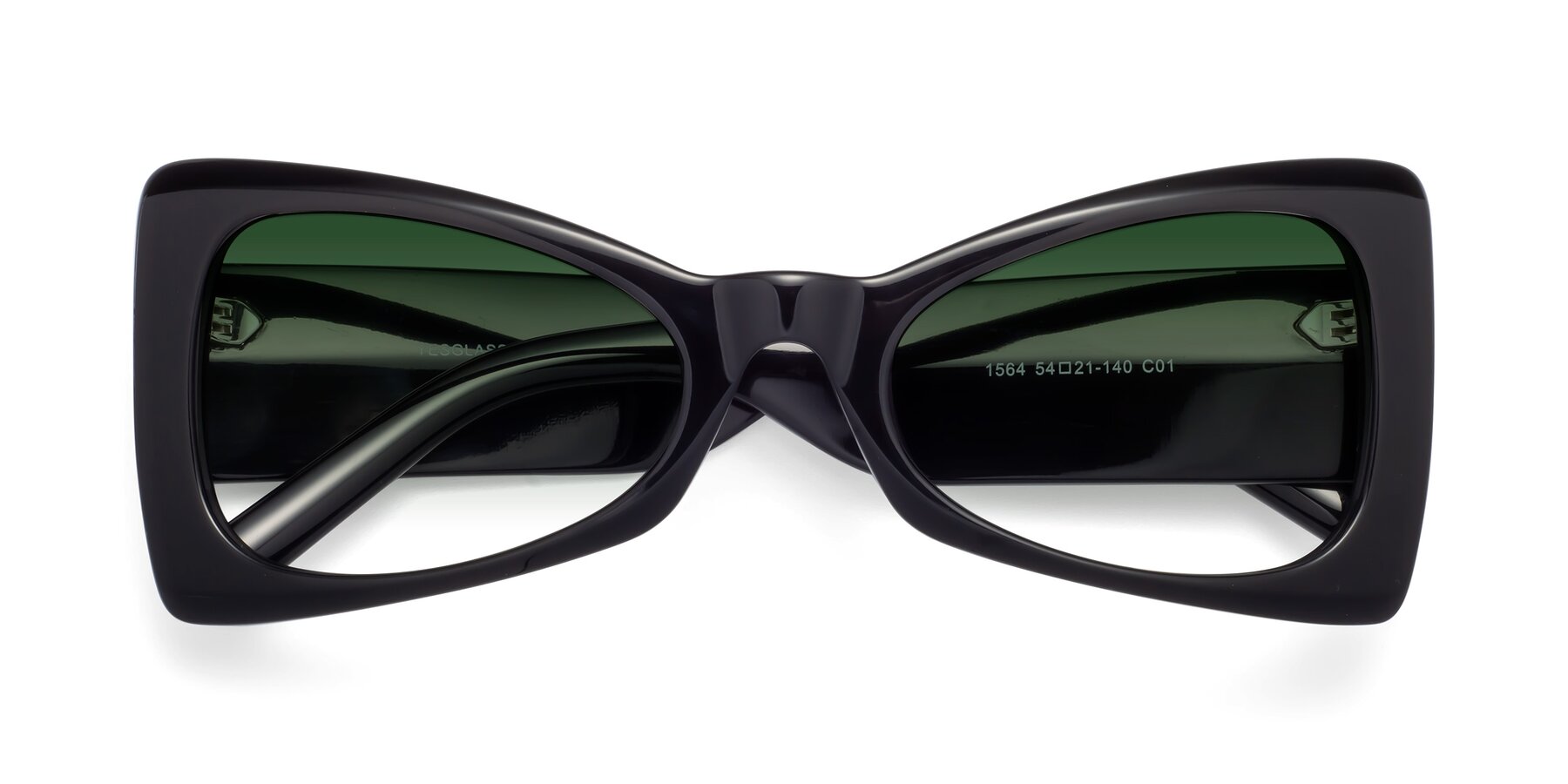 Folded Front of 1564 in Black with Green Gradient Lenses