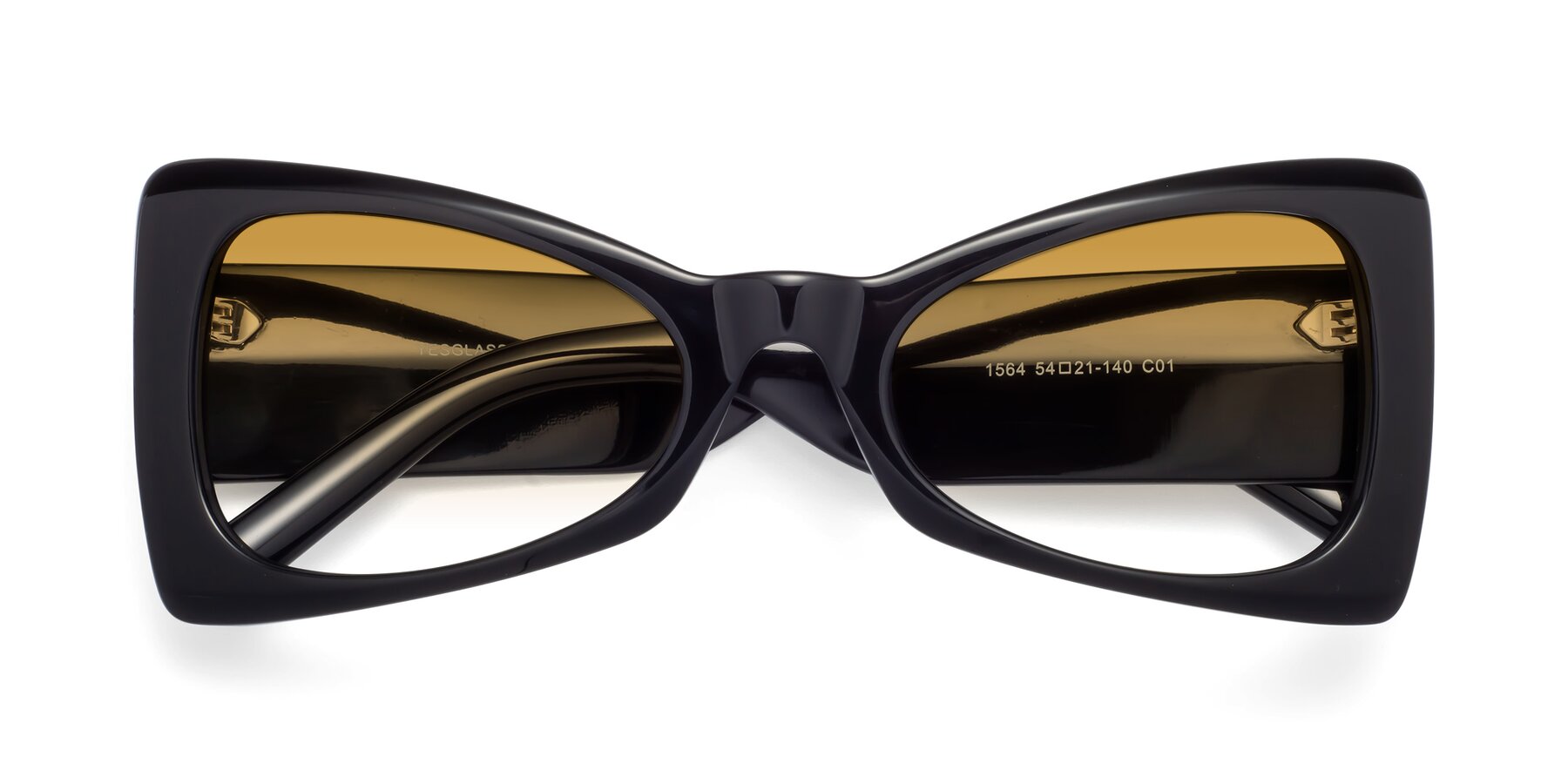 Folded Front of 1564 in Black with Champagne Gradient Lenses