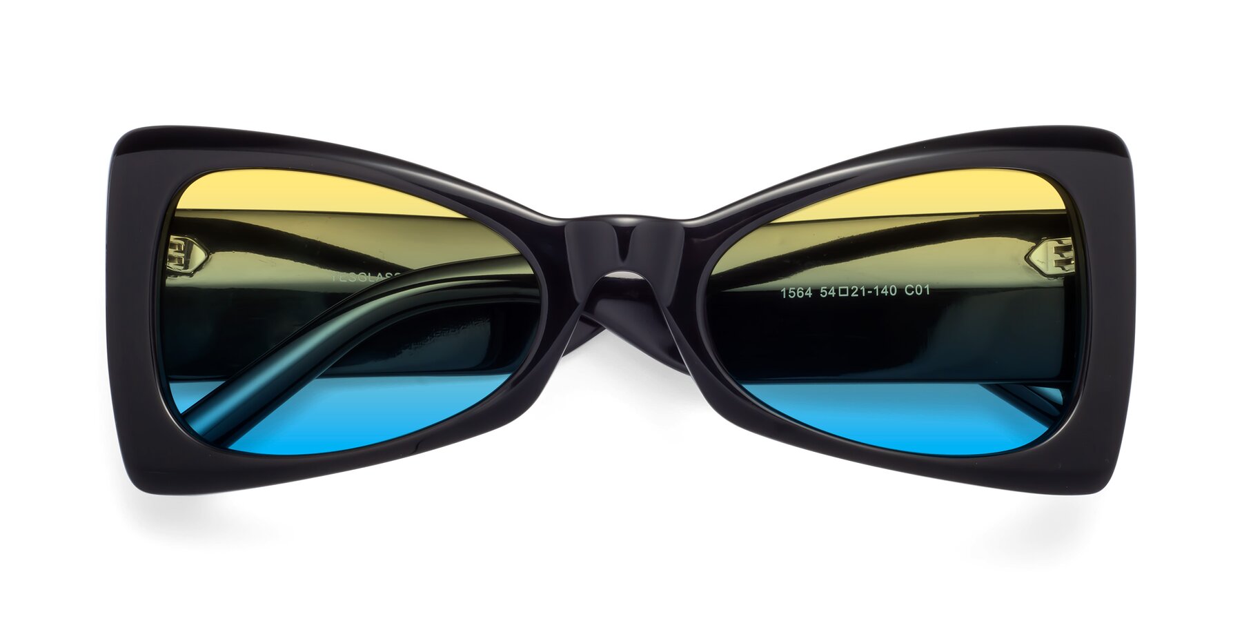 Folded Front of 1564 in Black with Yellow / Blue Gradient Lenses