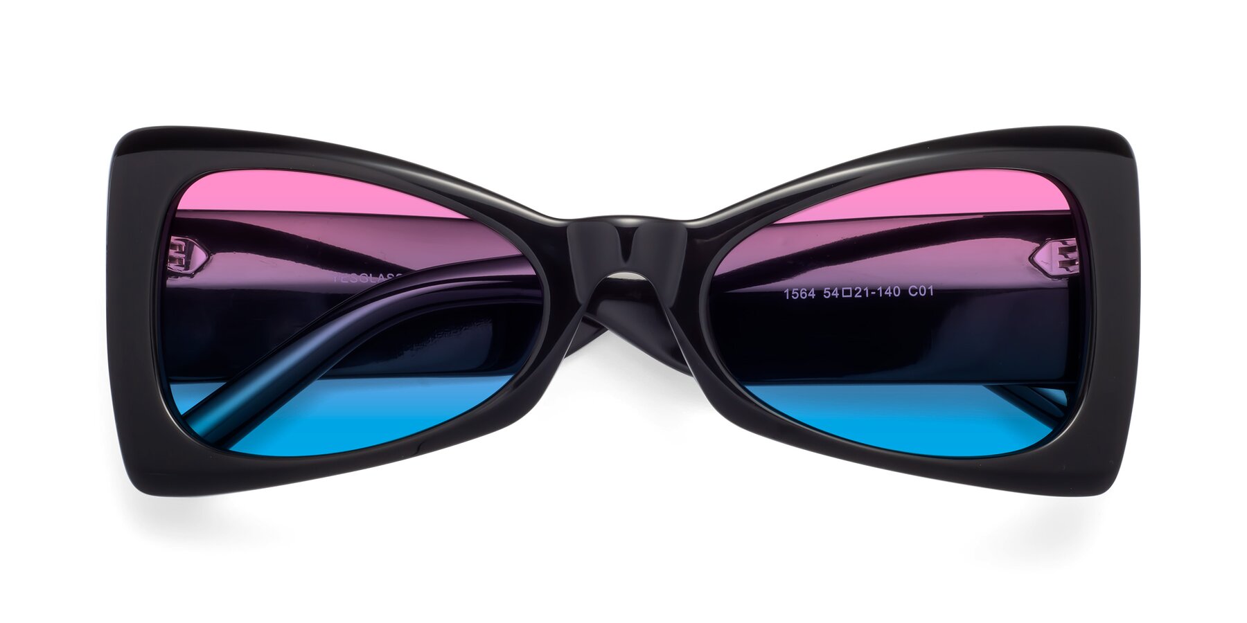 Folded Front of 1564 in Black with Pink / Blue Gradient Lenses