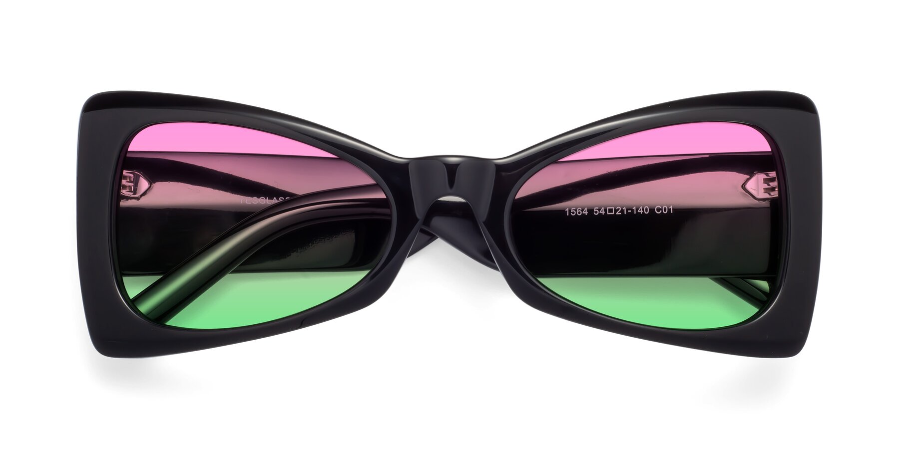 Folded Front of 1564 in Black with Pink / Green Gradient Lenses