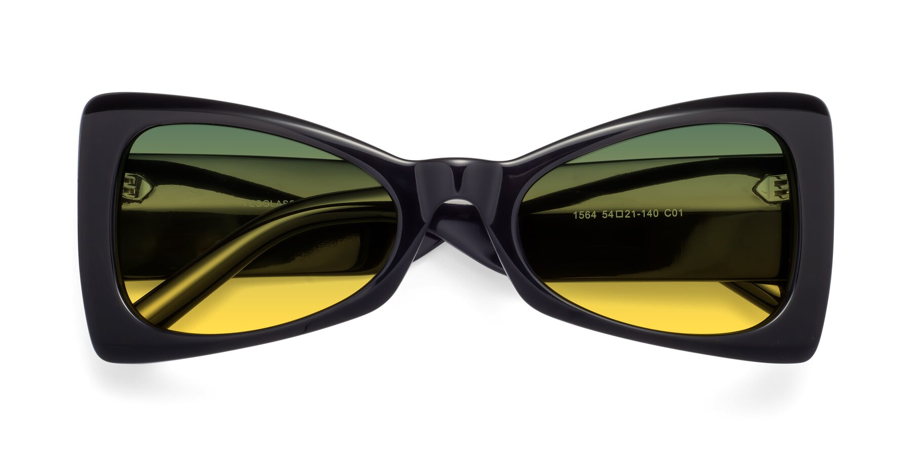 Folded Front of 1564 in Black with Green / Yellow Gradient Lenses