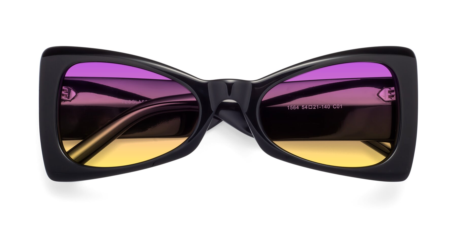 Folded Front of 1564 in Black with Purple / Yellow Gradient Lenses