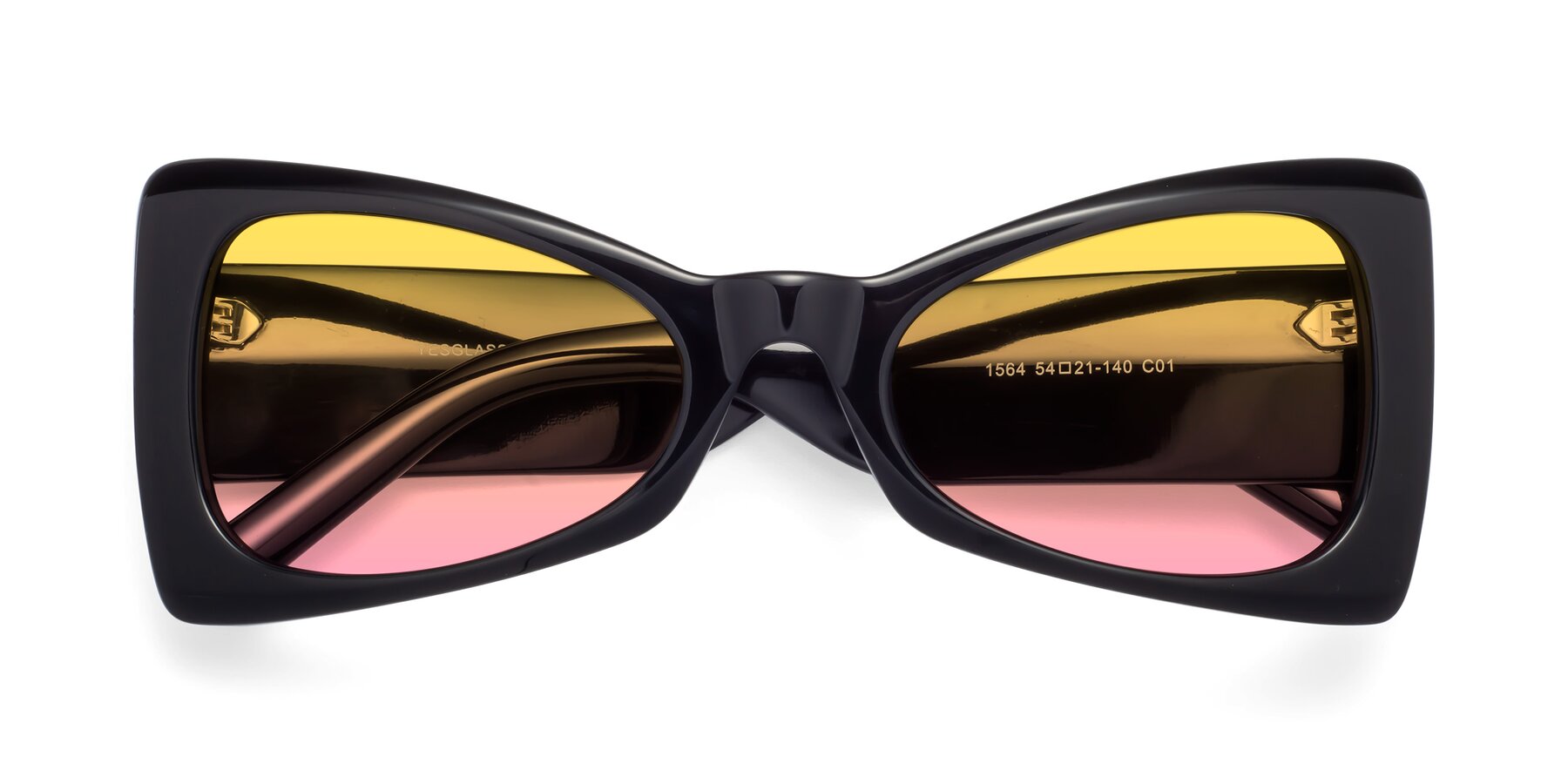 Folded Front of 1564 in Black with Yellow / Pink Gradient Lenses