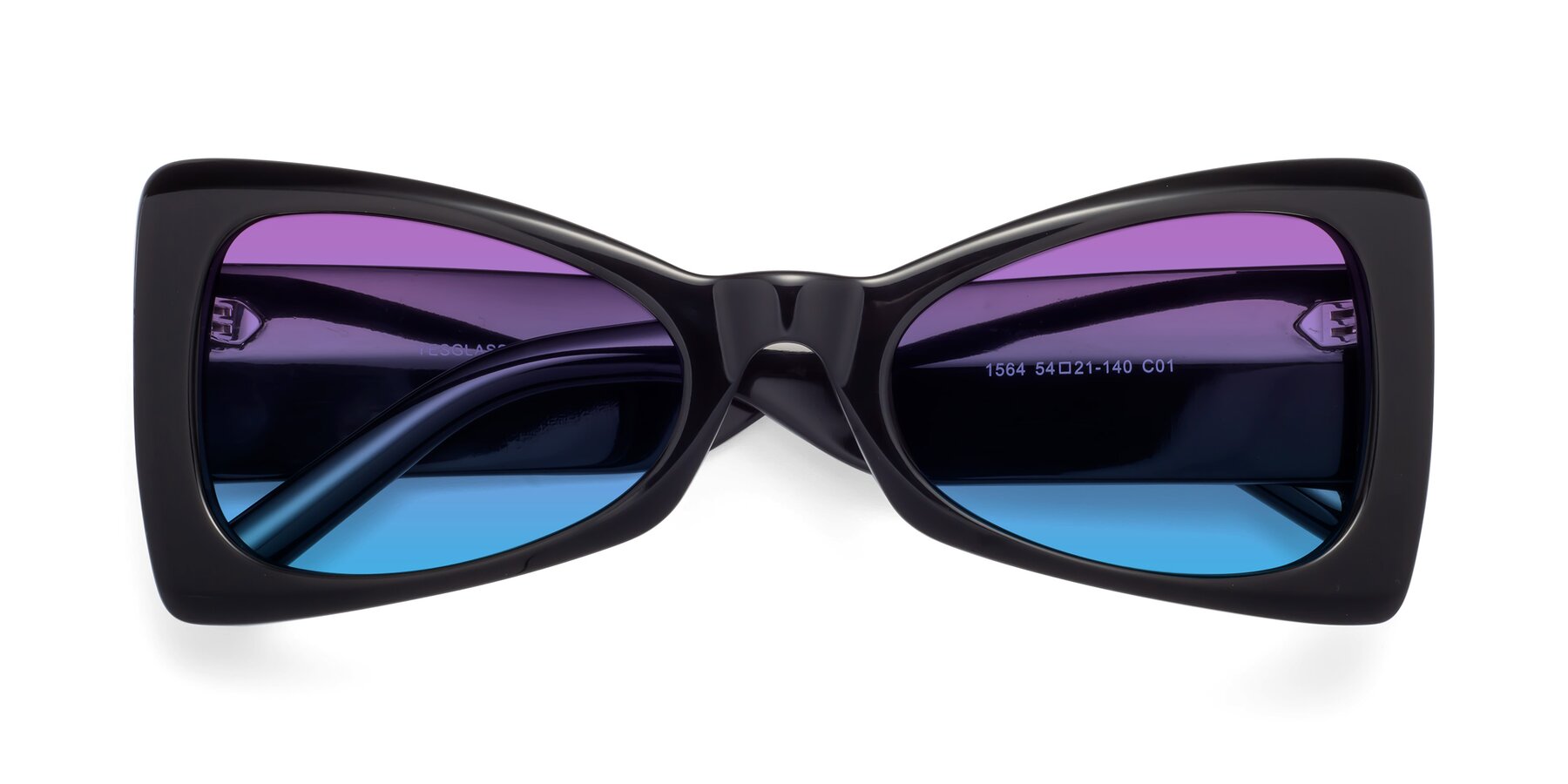 Folded Front of 1564 in Black with Purple / Blue Gradient Lenses