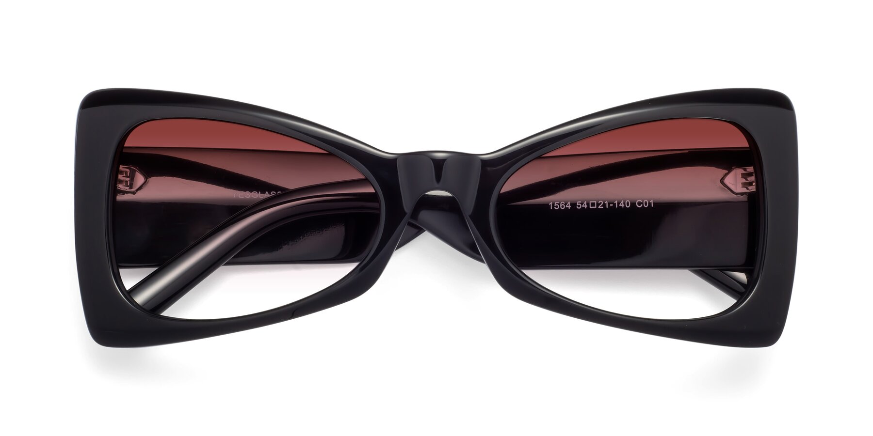 Folded Front of 1564 in Black with Garnet Gradient Lenses