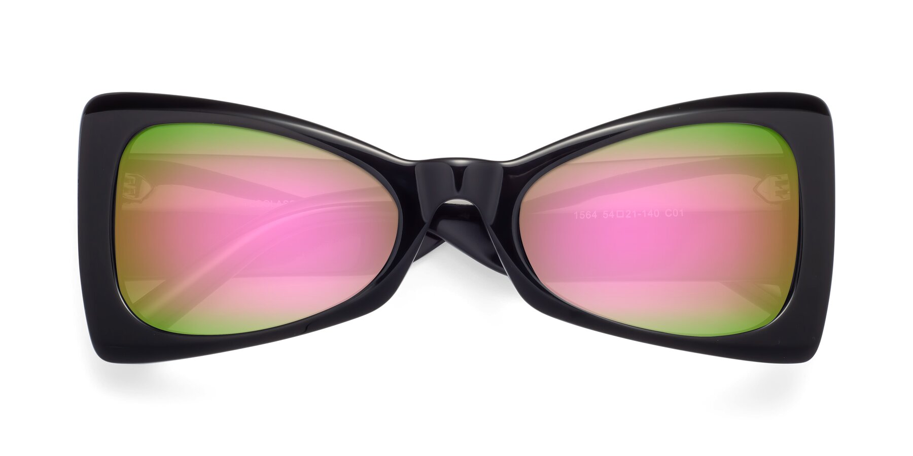 Folded Front of 1564 in Black with Pink Mirrored Lenses