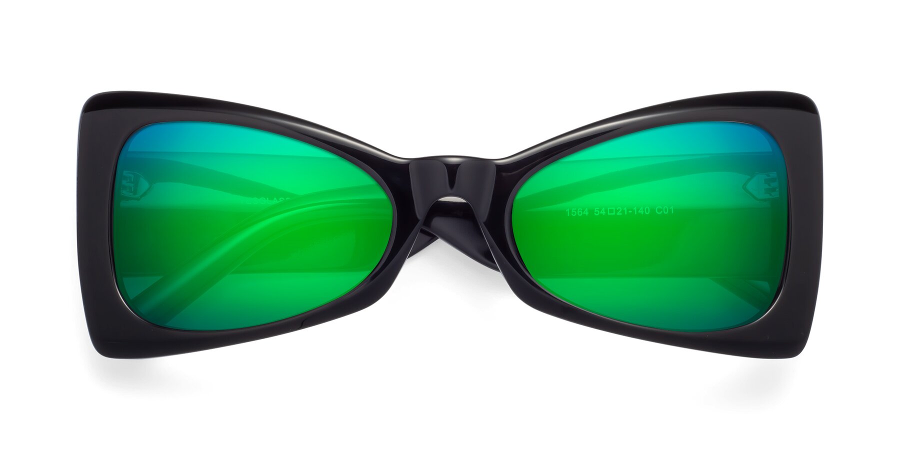 Folded Front of 1564 in Black with Green Mirrored Lenses