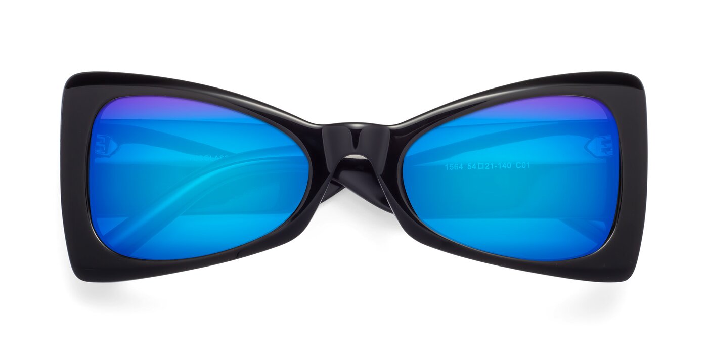 1564 - Black Flash Mirrored Sunglasses